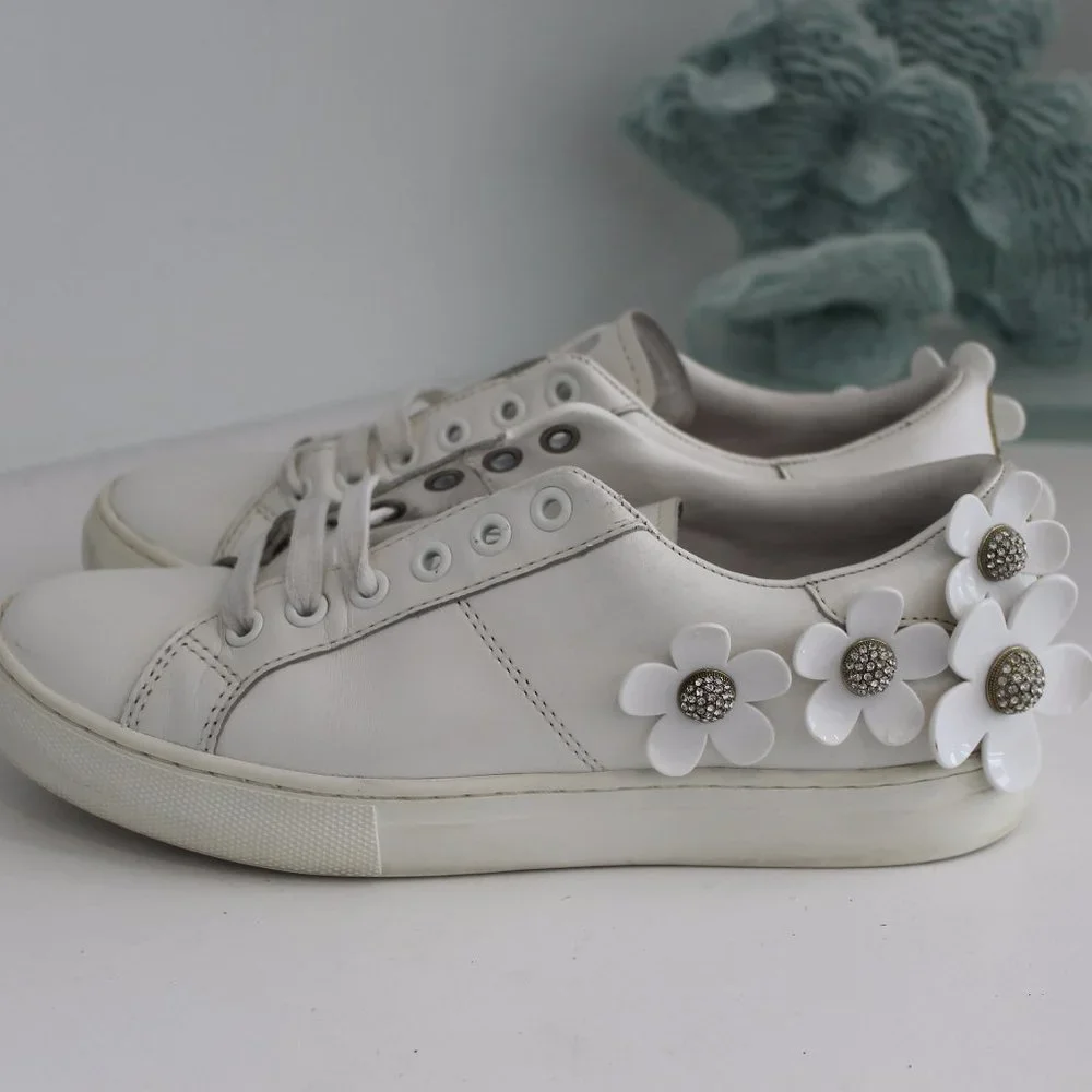 Marc Jacobs Women's Slip On White Leather Embellished Daisy Sneakers Sz 37 7